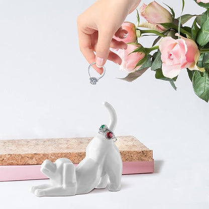PUDDING CABIN Dog Mom Ring Holder Stand - Wedding, Birthday, Christmas, Valentine's Gift for Women/Men - Figurine for Office Room Decor - Loss of Pet Sympathy