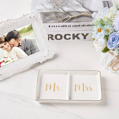 Mr. & Mrs. Ring Dish Engagement Wedding Ring Holder Gift for Future Mrs. / Newlywed - Her Engagement Wedding Gifts for Newly Engaged Couples Bridal Shower Gifts for Bride to be
