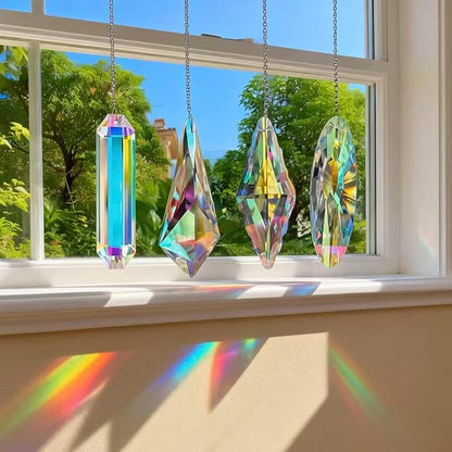 4PCS Crystal Sun Catchers Prisms for Windows Hanging Crystal Prisms Rainbow Maker Window Garden Fantasy Aesthetic Home Decor -AB Color Prism Suncatcher