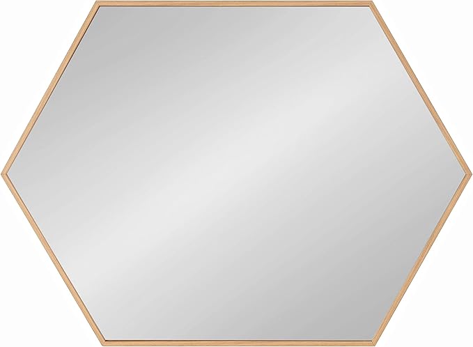 Kate and Laurel Rhodes Modern Hexagon Wall Mirror, 22 x 31, Natural Teak, Chic Geometric Mirror for Wall