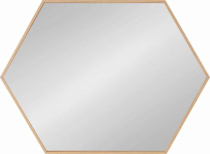 Kate and Laurel Rhodes Modern Hexagon Wall Mirror, 22 x 31, Natural Teak, Chic Geometric Mirror for Wall