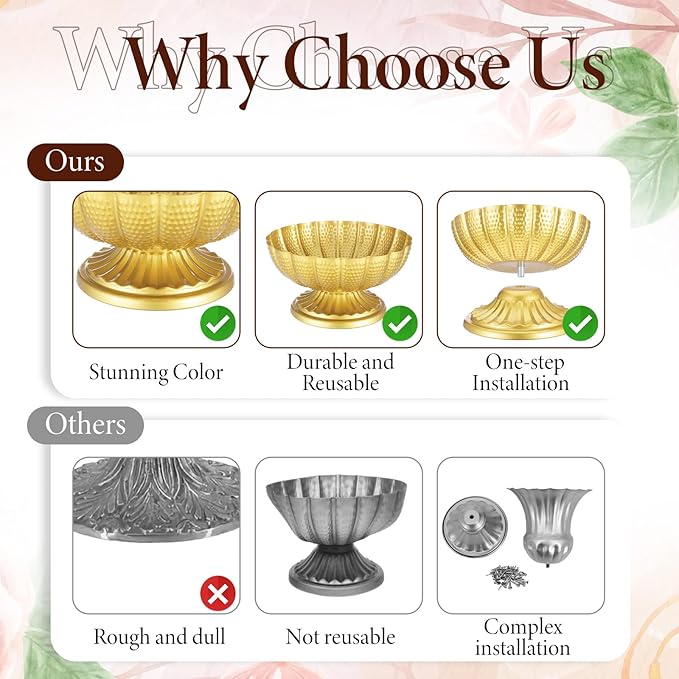 Gold Flower Vases for Centerpieces, Gold Flower Vase for Wedding Centerpieces 2 Packs Golds Metal Urn Vase for Flowers 7'' Wide 3.94'' High Distressed Golds Compote Pedestal Vases for Celebration