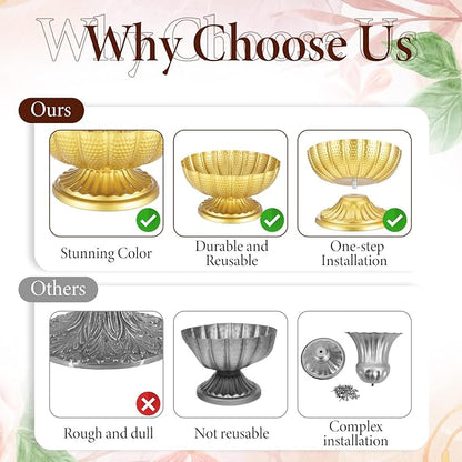 Gold Flower Vases for Centerpieces, Gold Flower Vase for Wedding Centerpieces 2 Packs Golds Metal Urn Vase for Flowers 7'' Wide 3.94'' High Distressed Golds Compote Pedestal Vases for Celebration