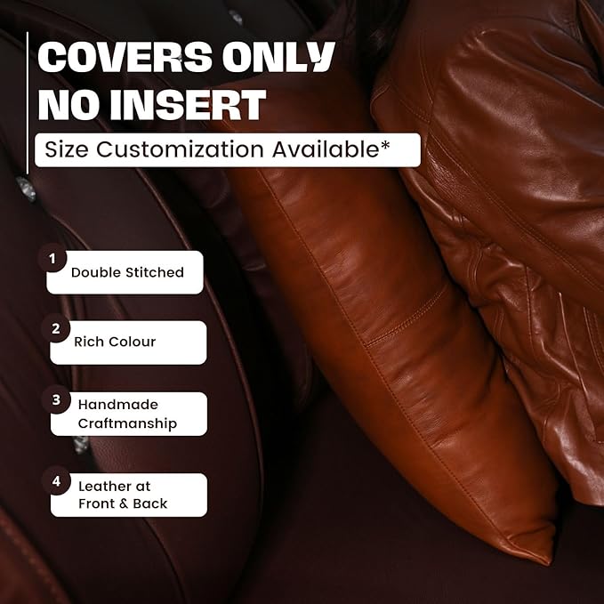 D DOLLY LAMB Lambskin Leather Pillow Cover - Sofa Cushion Case - Decorative Throw Covers for Living Room & Bedroom, 22x22 Inches - Mango Tan Antique Pack of 2