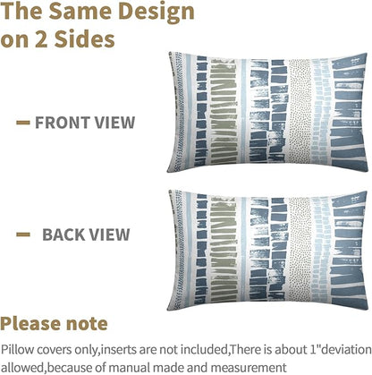 Blue Green Lumbar Pillow Covers 12x20 Set of 2 Boho Striped Dots Print Pattern Decorative Outdoor Zipper Pillowcases Rustic Decoration Farmhouse Linen Throw Cushion Cover Decor for Home Couch Sofa Bed