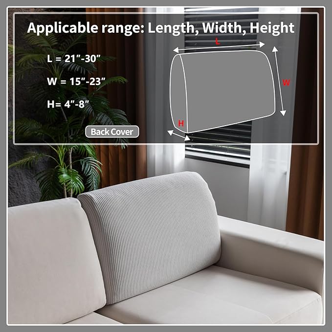 Sectional Couch Covers, Wear Resistant Stretch Sofa Covers Washable Soft Couch Cushion Covers Anti Slip Furniture Protector Sofa Slipcovers for Pets (1 Piece Back Couch Cover, Light Gray)
