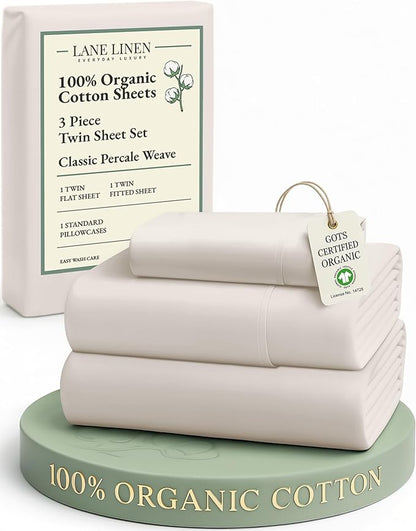 LANE LINEN Twin Bed Sheets, 100% Organic Cotton Sheets Twin Size, 3Pc Twin Bed Sheet, Hotel Quality Bed Sheet Set, Bedding Sheet & Pillowcases, Deep Pockets Upto 15" - Glacier Grey