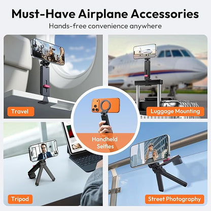 ULANZI MA88 Magnetic Airplane Phone Holder for MagSafe iPhone 17-12 Series, Strongest Magnet Handsfree Phone Tripod Mount for Woman Man, 360° Rotation Long Flight Travel Essentials for Seat Tray Table