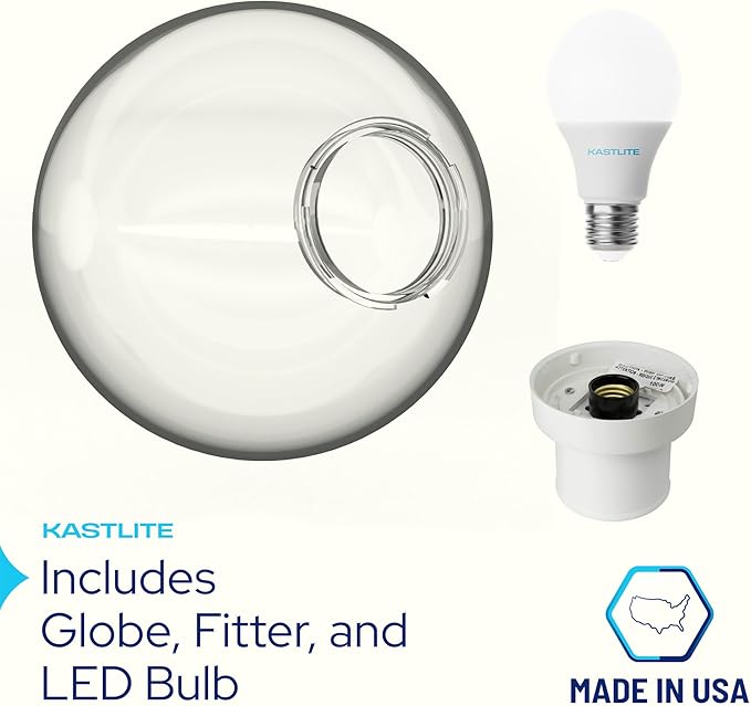 KASTLITE Lamp Post Globe Combo Lighting Fixture | 10" Clear Acrylic Lens with White Fitter & Twist Lock Mounting | Fits 3" Diameter Posts (Not Included) | Comes with with 5000K LED Bulb