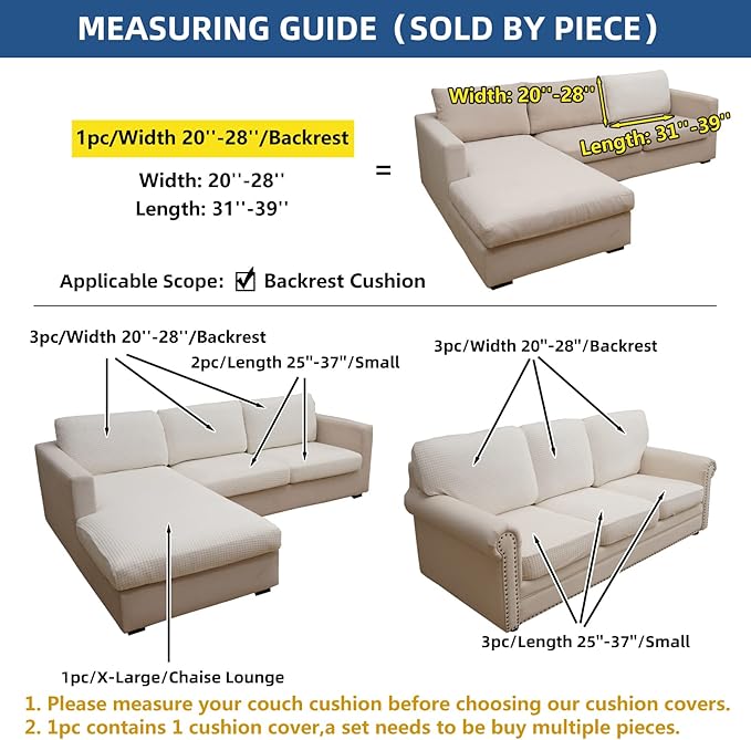 Eismodra Backrest Covers for 3 Cushion Couch Sofa Magic Stretch Sofa Slipcover for Dogs Pet L Shape 2 Seat Replacement Furniture Protector,Cream White Width 20-28 inches(Only 1 Piece)
