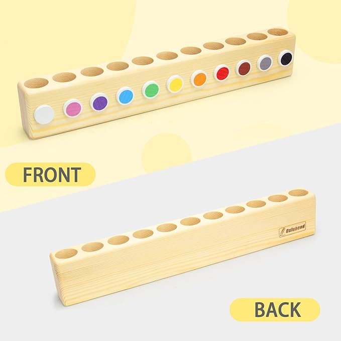 11-Hole Wooden Colored Pencil Organizer - Solid Montessori Storage Holder for Kids, Students, Artists & Teachers