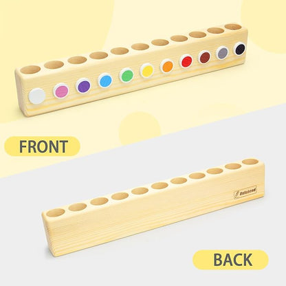 11-Hole Wooden Colored Pencil Organizer - Solid Montessori Storage Holder for Kids, Students, Artists & Teachers