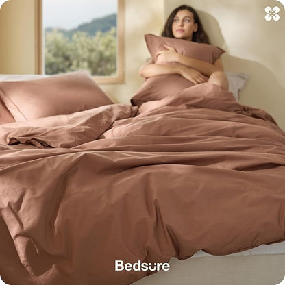 Bedsure Cotton Duvet Cover King - Luxury Slub Weave 100% Cotton Duvet Cover with a Linen Like Textured, Easy Change Durable Bedding, Mocha Mousse, 104" x 90"