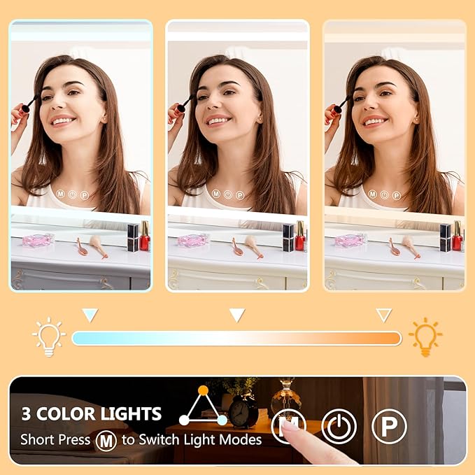 23" x 18" Vanity Mirror with Lights, Led Lighted Makeup Mirror with 3 Color Dimmable Lights, Touch Control, USB Charging Port, Gifts for Women Wife Teengirls
