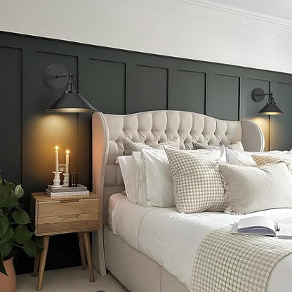 Battery Operated Wall Sconce Set of 2,Vintage Wireless Wall Sconces with Remote,Dimmable Led Wall Lights,Wall Lamp Fixture Indoor Bedroom Living Room Kitchen,LED Bulbs Included,Black