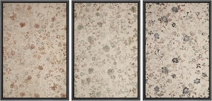MUDECOR Framed Wall Art Print Set Vintage Floral Botanical in Neutral Tones Illustrations Realism Decorative for Living Room, Bedroom, Office - 24"x36"x3 Black