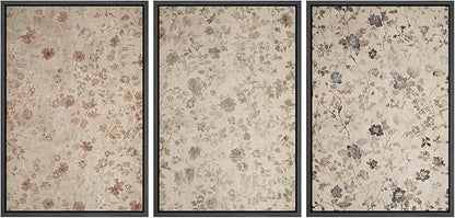MUDECOR Framed Wall Art Print Set Vintage Floral Botanical in Neutral Tones Illustrations Realism Decorative for Living Room, Bedroom, Office - 24"x36"x3 Black