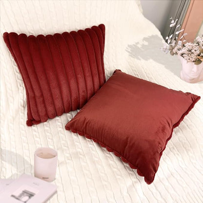 2 Pack 16x16 Pillow Cover Velvet Pillow Covers, Faux Fur Square Throw Pillow Covers for Living Room Decorations Throw Pillow Case, Throw Pillow Cover Cushion Cover for Sofa Bedroom Car, Burgundy Red