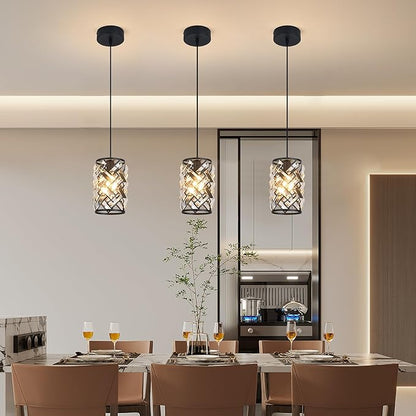 3 Pack Black Pendant Lights Kitchen Island, Kitchen Island Dining Room Light Pendant Lighting Fixtures High end Crystal Chandelier Over Island Table Modern Hanging Light for Bar Dining Room