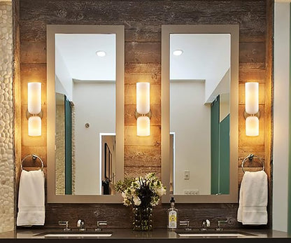 Gold Wall Sconces Set of Two 2-Light Modern Wall Light 3.93"(W)*15.4"(H) Bathroom Vanity Light Milky White Glass