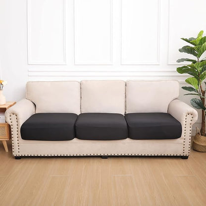 hyha Waterproof Couch Cushion Covers, Stretch Sofa Couch Seat Slipcover for Dog Washable, Non-Slip Waterproof Outdoor Cushion Covers for Patio Furniture Replacement (3 Pieces, Black)