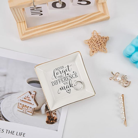 Thank You Gifts for Women Coworker Nurse Teacher Employee Appreciation Gift, Goodbye Farewell Going Away Retirement Gift for Woman Boss - Never Forget The Difference You Make Jewelry Dish