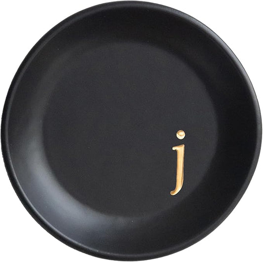 COLLECTIVE HOME - Ceramic Jewelry Tray, Decorative Trinket Dish for Rings Earrings Necklaces Bracelet Watch Keys, Birthday Mother's Day Christmas Gift for Women, 4.75", Black Surface (j)