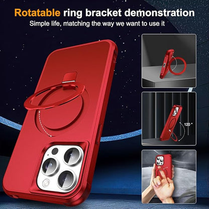 Compatible with iPhone 15 Pro Case with Invisible Magnetic O-Ring Stand Military-Grade Case for iPhone 15 Pro 6.1" [Compatible with Mag-Safe][Great Grip Feeling], Red