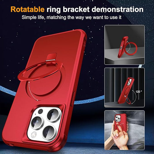 Compatible with iPhone 11 Pro Max Case with Invisible Magnetic O-Ring Stand Military-Grade Case for iPhone 11 ProMax 6.5" [Compatible with Mag-Safe][Great Grip Feeling], Red