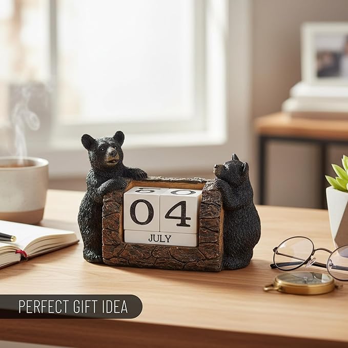 Pine Ridge Desk Calendar Blocks - Perpetual Calendar, Flip Month And Day Date Blocks, Rustic Calendars For Home, Office, Classroom And Decor (Black Bear)