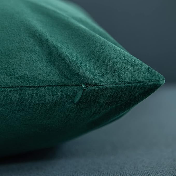 Decorative Pillow Covers 16x16 Green Christmas: 2 Pack Cozy Soft Velvet Square Throw Pillow Cases for Farmhouse Home Decor