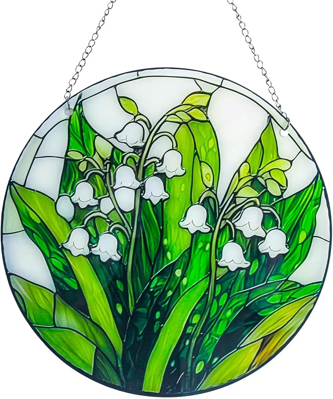 Stained Acrylic Window Hanging-Lily of The Valley Flower Plant Suncatcher for Window Doors Home Decoration,Christmas,Thanksgiving Day,Mother's Day Birthday Gift for Women,Men,and Mom(6 in)