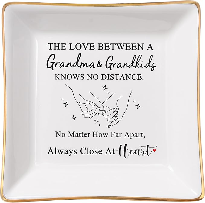 Grandma Gifts from Grandkids, Gifts for Grandma Jewelry Tray Dish - The Love Between A Grandma & Grandkids Knows No Distance, Grandmother Birthday Christmas for Grandma