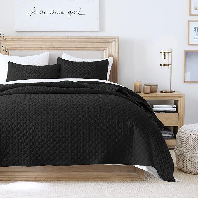 HORIMOTE HOME Quilt Set Twin Size, Black Bedspread with Clouds Pattern, Soft Coverlet Set Lightweight Microfiber Quilted Bedspread for All Season, Includes 1 Quilt and 1 Pillow Sham