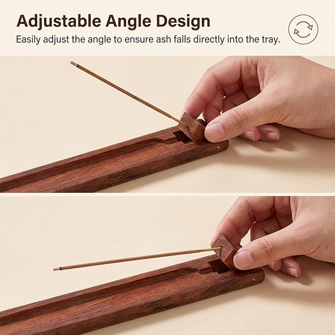 2Pcs Wood Incense Holder for Sticks 9.8" Wood Incense Burner Holder Stick Holders with Catcher Wooden Stick Incenses Burner with Adjustable Angle
