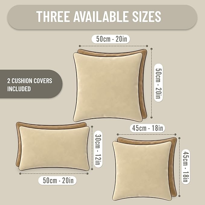 Set of 2 Decorative Throw Pillow Covers Cushion Cases. Soft Velvet. Contrast Pipping Edge. Filling Not Included. (20x20in, Camel/Beige)