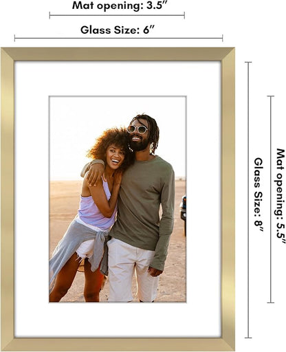 Americanflat 6x8 Picture Frame with Shatter-Resistant Glass - Use as 4x6 Frame with Mat or Display 6x8 Photo Without Mat - Streamline Collection - Picture Frames for Tabletop and Wall - Gold