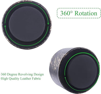 Round Leather Art Supply Organizer,Remote Control Holder,360-degree Rotating Pen Organizer with 4 Compartments(1-Marble Black Gold)