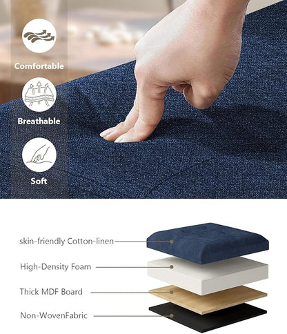 Folding Storage Ottoman Bench, Multi-Functional Ottoman Foot Rest, End of Bed Bench, Storage Chest for Living Room, Bedroom, Hallway, Entryway, Holds Up to 600 lbs (Navy Blue, 30 Inches)