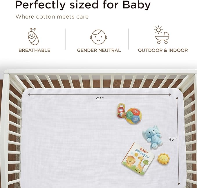 Threadmill Muslin Baby Blanket | 4 Layer Swaddle Blankets for Newborns| Multi Use Muslin Blankets 41 x 37| Ultra-Soft Breathable Baby Wrap for Boys & Girls| Registry Essential| White