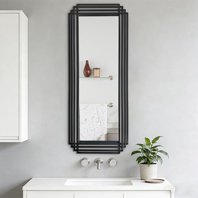 Modern Geometric Wall Mirror, 55"x22" Elegant Rectangle Mirror with Metal Frame, Large Art Wall Mirrors for Living Room Bathroom Bedroom Entryway Hallway, Hangs Vertically or Horizontally