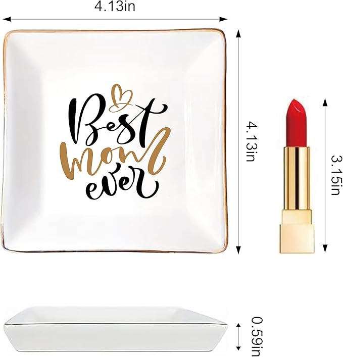 LADY&HOME Gifts for Mom Mother's Day Trinket Dish Birthday Mother's Day Gifts for Mom Ceramic Ring Dish for Mom (Best Mom)