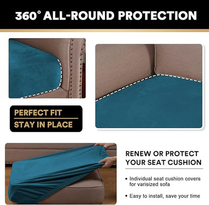PrinceDeco Stretch Velvet Couch Cushion Covers, Soft Cushion Slipcover for Chair Loveseat Sofa Cushion Furniture Protector Seat Cushion Sofa Cover(Each Width Up to 29.5" Deep Teal)