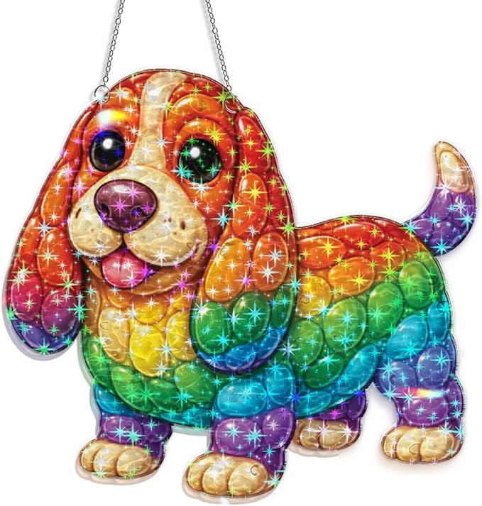Rainbow Puppy Joy Acrylic Suncatcher, Window Hanging Sun Catcher Ornament, Crystal Prism Light Catcher Decor, Sunlight Window Decor, Aesthetic Home Decor Gift