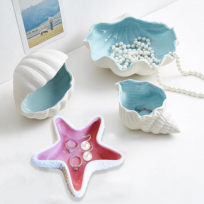 Ceramic Starfish Jewelry Dish Tray Pink Shell Jewelry Holder Ring Holder Trinket Dish Ocean Coastal Decor Jewelry Plate Decorative Tray Key Bowl for Jewelry Christmas Home Room Beach Decor