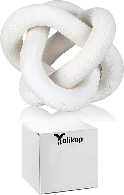 3 Link Wood Knot Decor Rustic Home Décor Accents Hand Carved Coffee Table Decoration, Boho Chain Link Decoration, Modern Shelf, Rustic Objects for Home Living Room Bedroom(White)