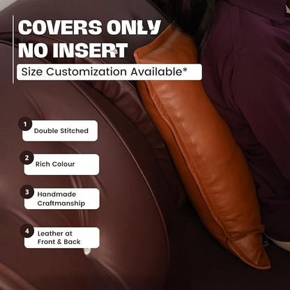 D DOLLY LAMB Lambskin Leather Pillow Cover - Sofa Cushion Case - Decorative Throw Covers for Living Room & Bedroom, 14x14 Inches - Camel Antique Box