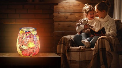 Dicimi Seven Color Mosaic Candle Heater, Glass Wax Melt Heater, Electric Fuel Burner - Incense Wax Cube Melting and Burner - Home Electric Air Freshener Art Present (Seven Color Tempered)