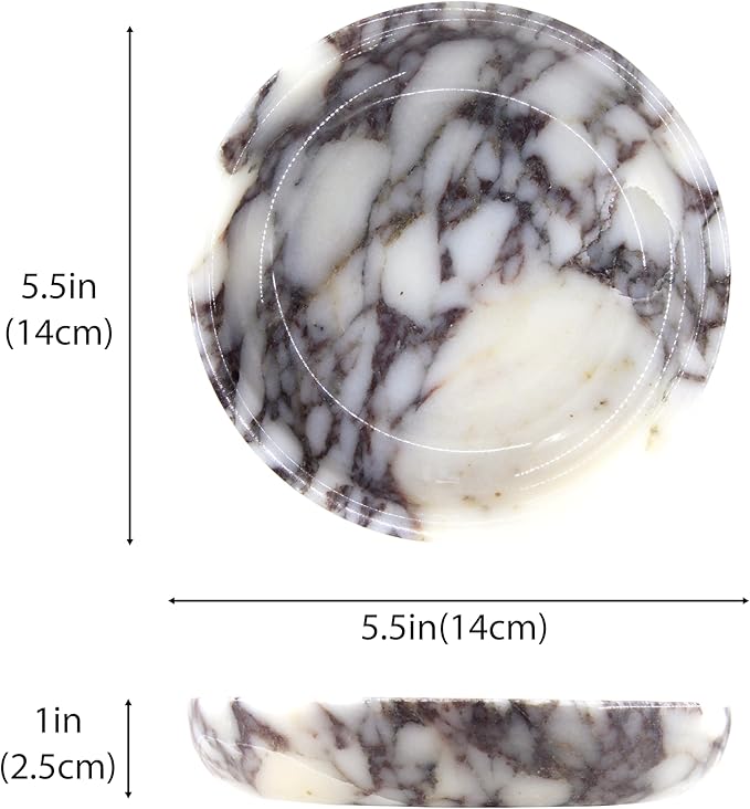 Small Natural Marble Jewelry Tray Key Plate Holder Dish Trinket Decor Catch All Bowl for Ring Earring Stone Gift for Women Daugther,Calacatta Viola