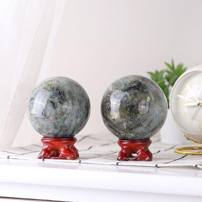 mookaitedecor Natural Labradorite Crystal Ball with Resin Stand, Decorative Stone Sphere Ball for Feng Shui Meditation Divination Home Decor, 2.4-2.76 Inch (61-70 mm)